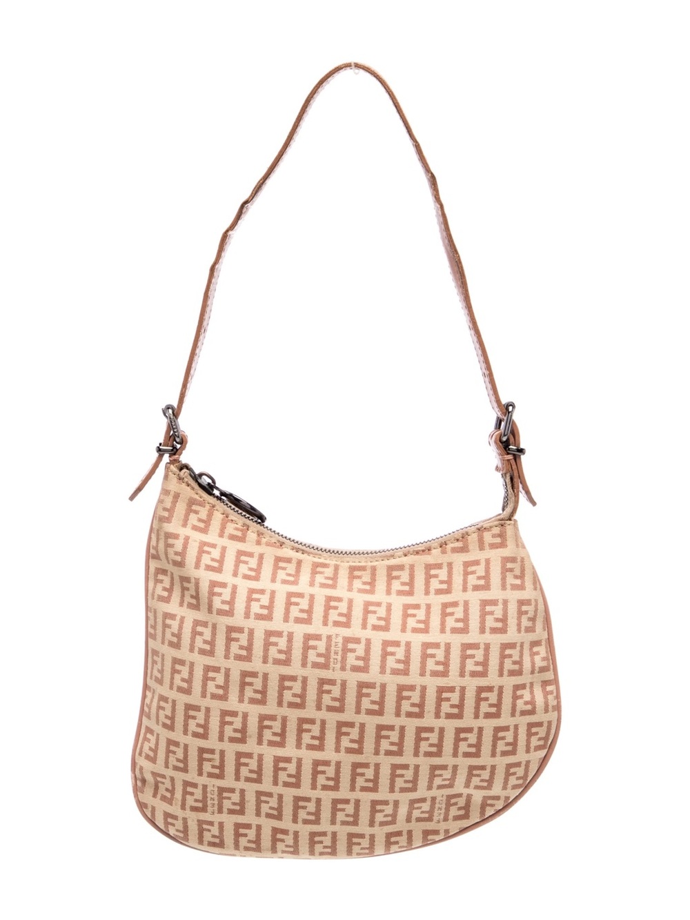 Vintage Fendi Beige Zucca FF Canvas Hobo Shoulder Bag with Tan Trim